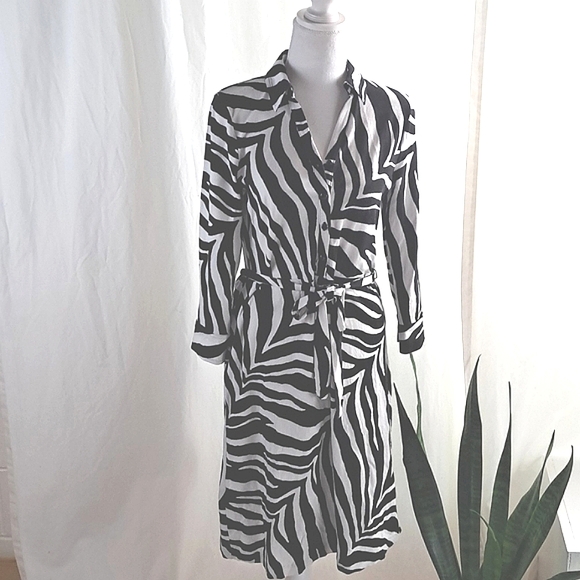 Talbots zebra print stretchy tie front shirt dress szM petites - Picture 1 of 16